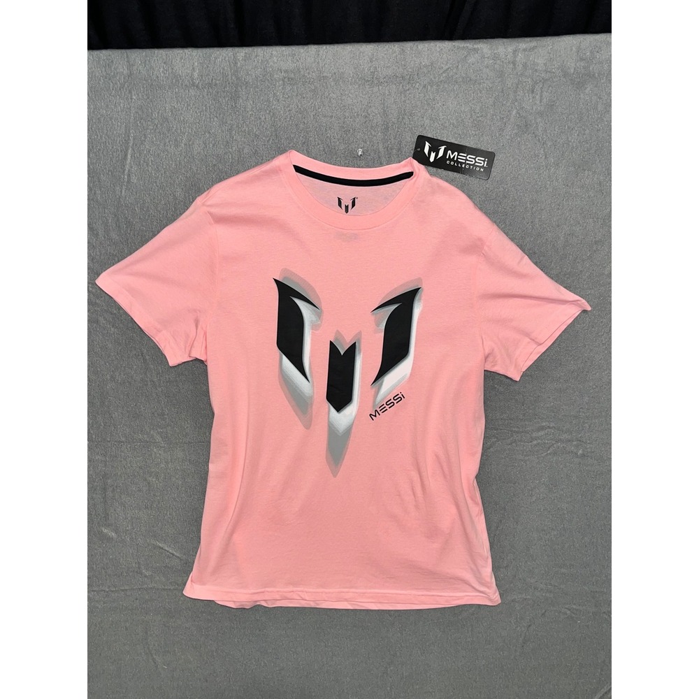 Messi Collection Mens Graphic T-Shirt Pink Inter Miami Soccer Logo Tee Size M